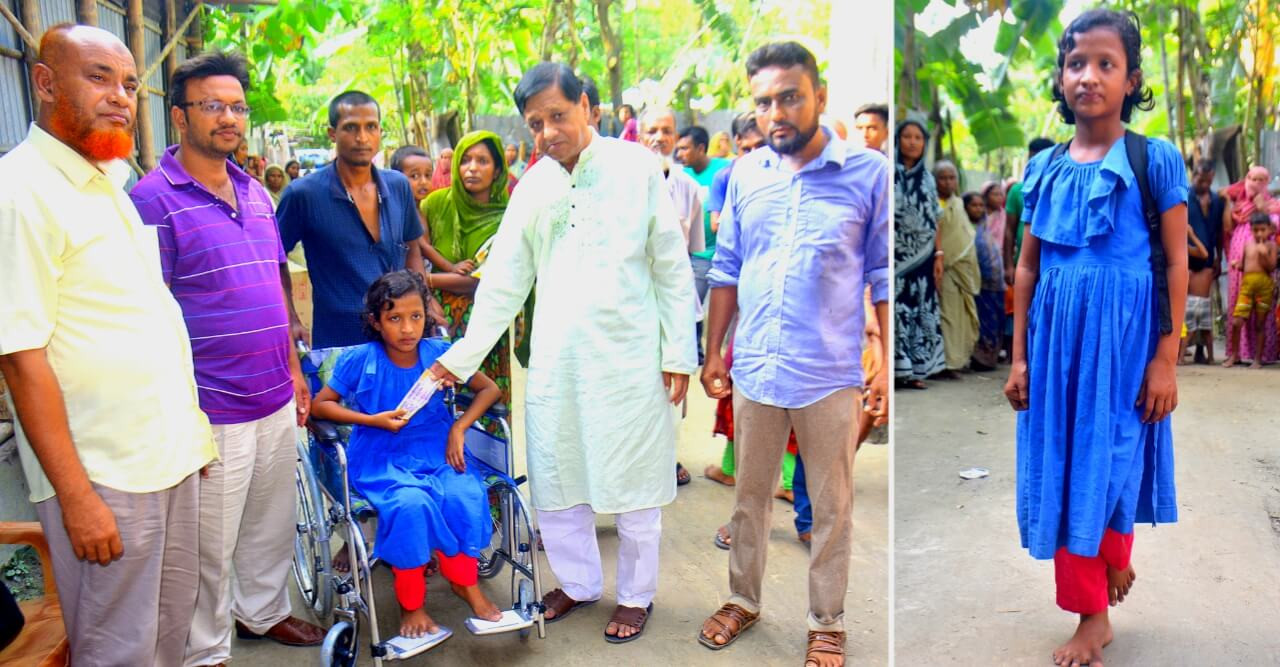 এক পায়ে লাফিয়ে স্কুলে যাওয়া সুমাইয়াকে হুইল চেয়ার প্রদান